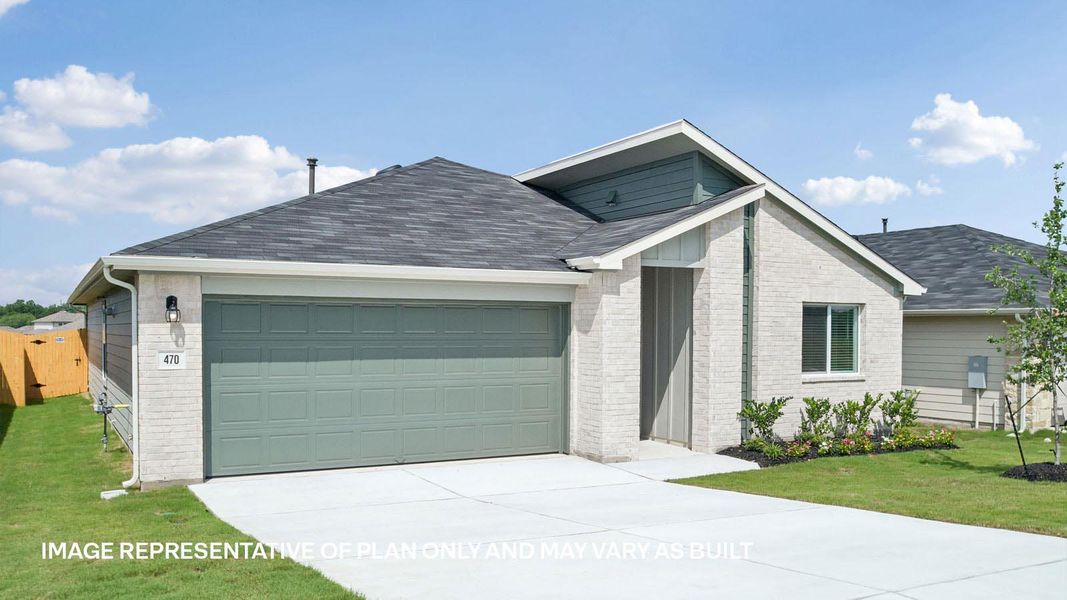 Front exterior of a new home in Southgrove, Kyle, TX, highlighting curb appeal (Image 2).