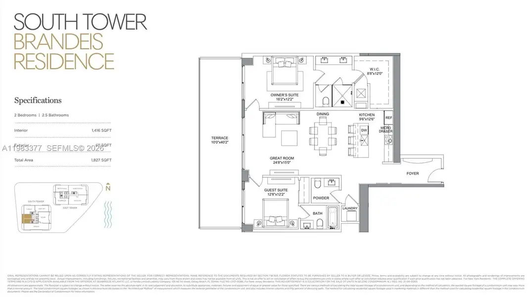 2D floor plan layout of this home in Selene Oceanfront Residences, Fort Lauderdale, FL (Image 4).