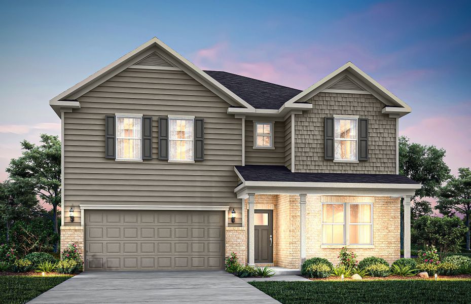 Representative exterior photo of a completed home built from the Pennington by Pulte Homes in Watermist at Mirror Lake, Villa Rica, GA (Image 2). Representative exterior photo of a completed home built from the Pennington by Pulte Homes in Watermist at Mirror Lake, Villa Rica, GA (Image 2).