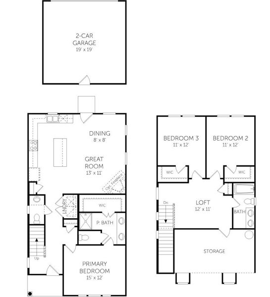 2D floor plan layout for the Longleaf - Carriage Series by Dream Finders Homes in Knightdale Station, Knightdale, NC (Image 3).