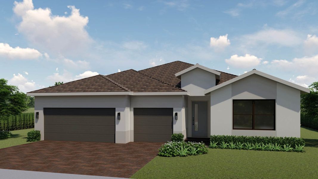 Representative exterior photo of a completed home built from the Camden by D.R. Horton in Aspen Estates, Homestead, FL (Image 5). Representative exterior photo of a completed home built from the Camden by D.R. Horton in Aspen Estates, Homestead, FL (Image 5).