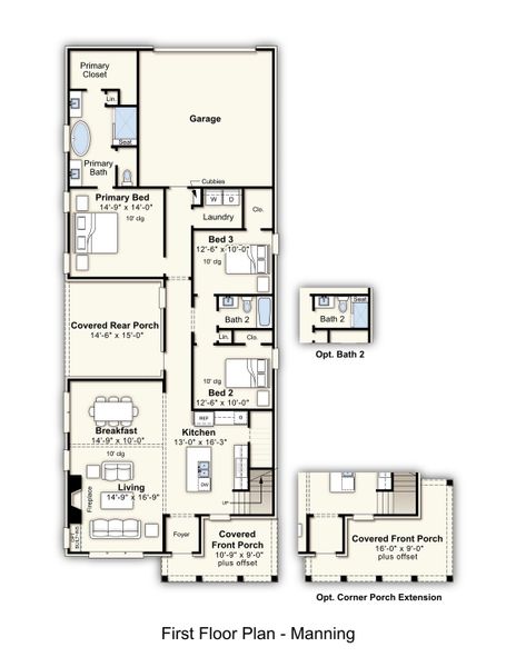 2D floor plan layout for the Manning by Grant & Co in Lockwood, Collierville, TN (Image 3).