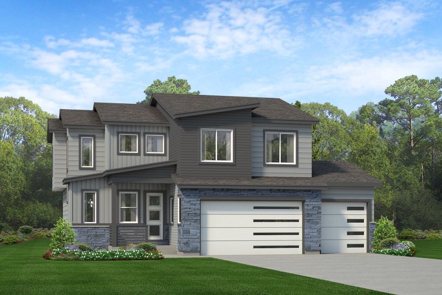 Representative exterior photo of a completed home built from the Keystone II by Risewell Homes in Cherry Meadows, Brighton, CO (Image 7). Representative exterior photo of a completed home built from the Keystone II by Risewell Homes in Cherry Meadows, Brighton, CO (Image 7).