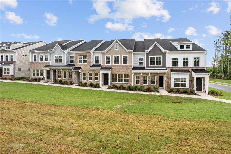 Front exterior of a new home in Renaissance at White Oak, Garner, NC, highlighting curb appeal (Image 18).