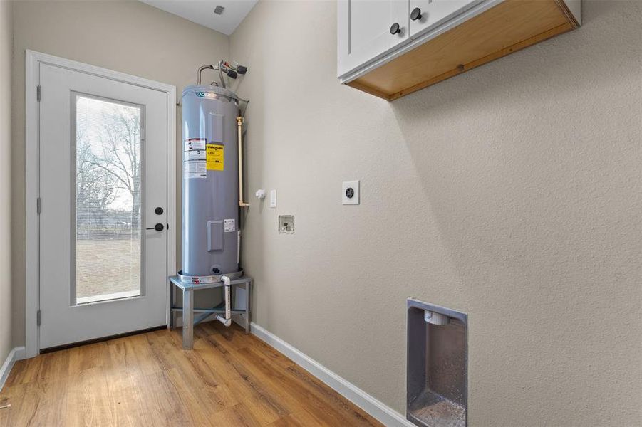 Utility room featuring water heater