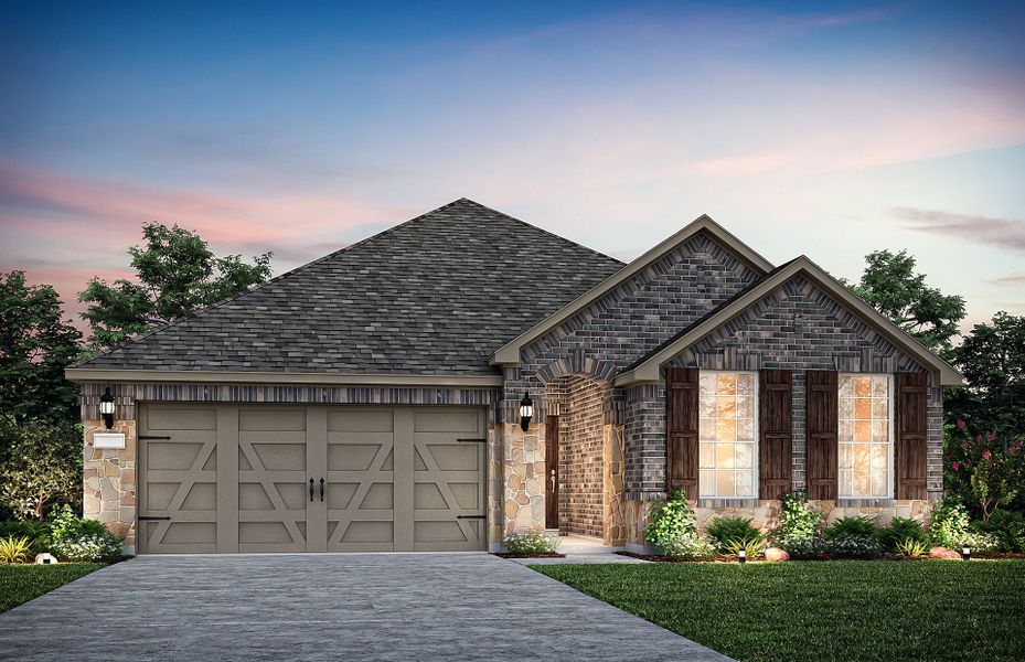 The Arlington, a one-story home with 2-car garage, shown with Home Exterior B The Arlington, a one-story home with 2-car garage, shown with Home Exterior B