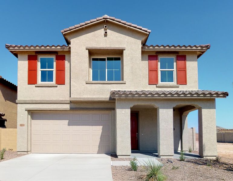 Representative exterior photo of a completed home built from the Castillo Series - Lavender by Brightland Homes in Castillo at Anderson Parc, Buckeye, AZ (Image 17). Representative exterior photo of a completed home built from the Castillo Series - Lavender by Brightland Homes in Castillo at Anderson Parc, Buckeye, AZ (Image 17).