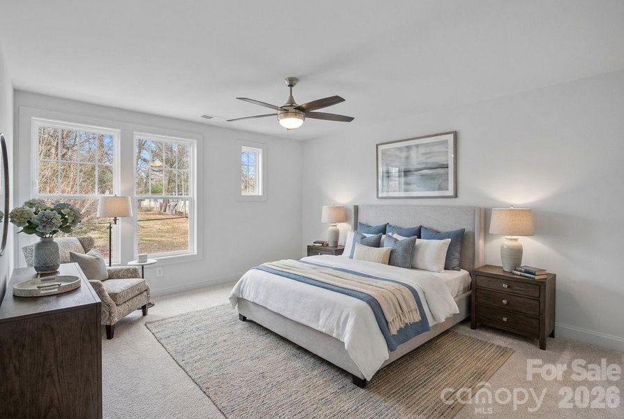 Virtually staged primary suite