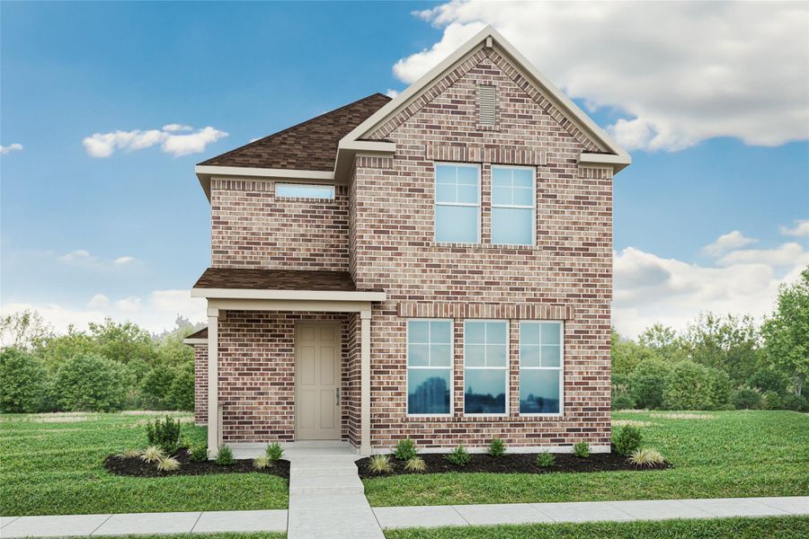 View of front of home with a front yard, brick siding, and a shingled roof View of front of home with a front yard, brick siding, and a shingled roof
