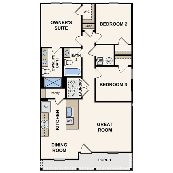2D floor plan layout for the Lanier by Century Complete in South Orange Crest, Defuniak Springs, FL (Image 3). 2D floor plan layout for the Lanier by Century Complete in South Orange Crest, Defuniak Springs, FL (Image 3).