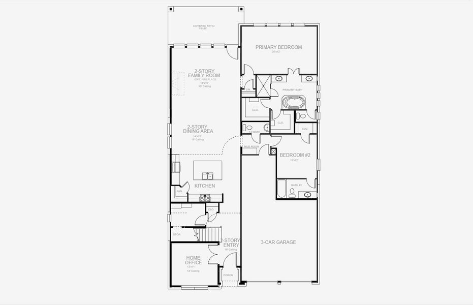2D floor plan layout for the 2999W by Perry Homes in Meraki 50', Forney, TX (Image 5).