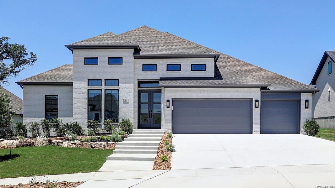 Front exterior of a new home in Esperanza, Boerne, TX, highlighting curb appeal (Image 23).