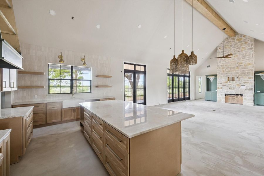 Another view of kitchen, dining and family room.