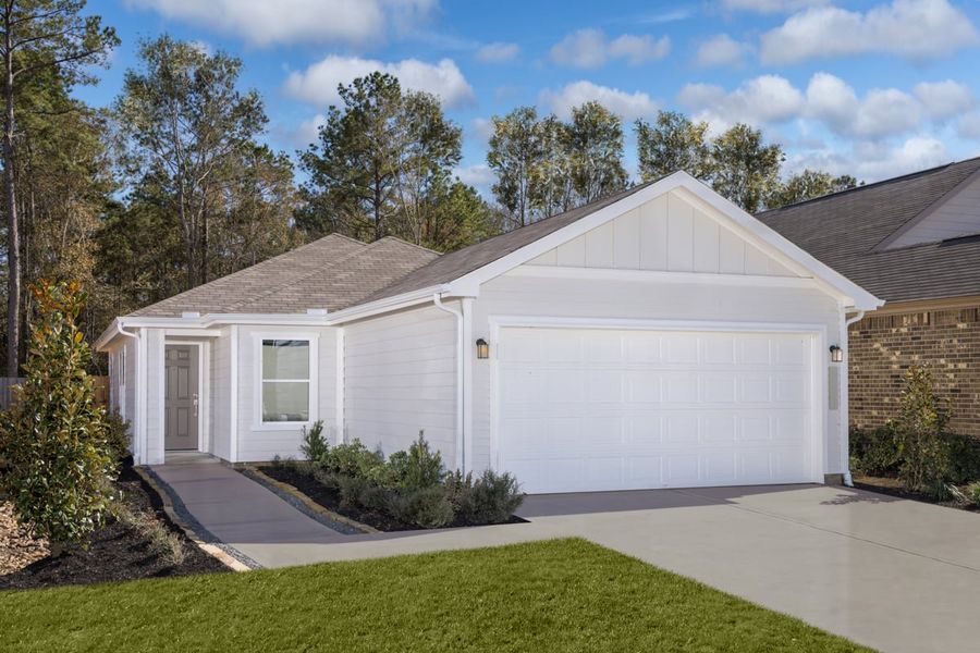 Representative exterior photo of a completed home built from the 1548 Modeled by KB Home in Grace Landing, Willis, TX (Image 10). Representative exterior photo of a completed home built from the 1548 Modeled by KB Home in Grace Landing, Willis, TX (Image 10).