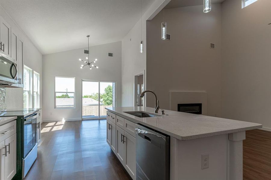 Kitchen/Dining area with sliding doors to back patio