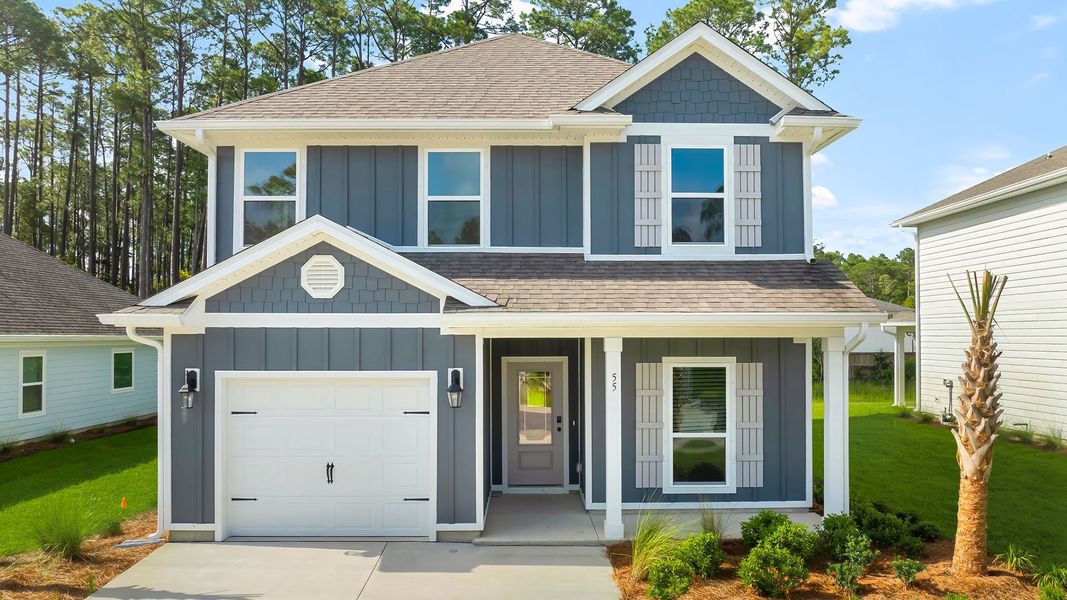 Front exterior of a new home in Colonial East, Panama City Beach, FL, highlighting curb appeal (Image 1). Front exterior of a new home in Colonial East, Panama City Beach, FL, highlighting curb appeal (Image 1).