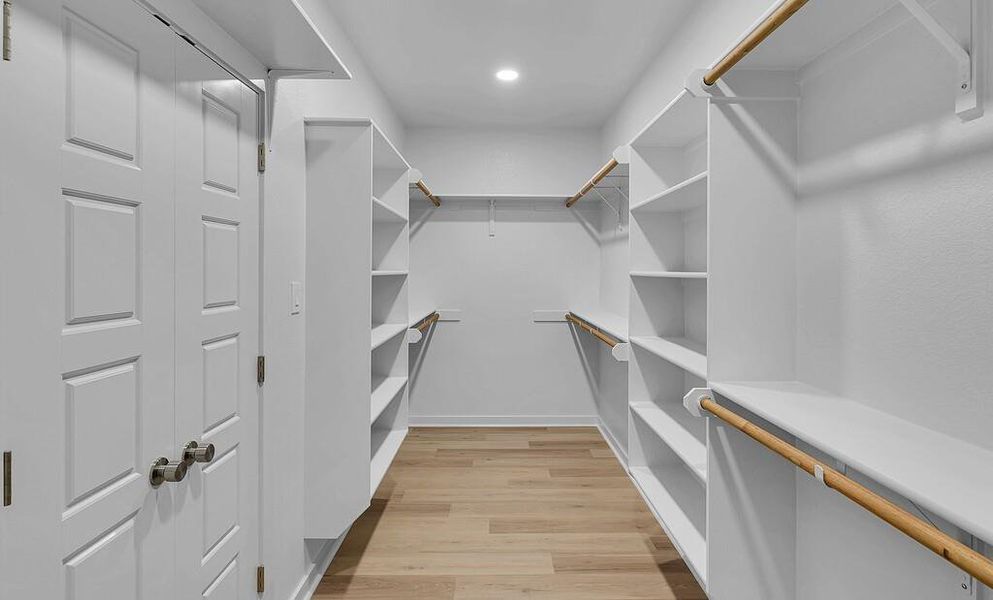 Walk in closet featuring light wood-type flooring