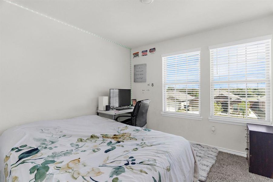 Bedroom with baseboards and carpet flooring