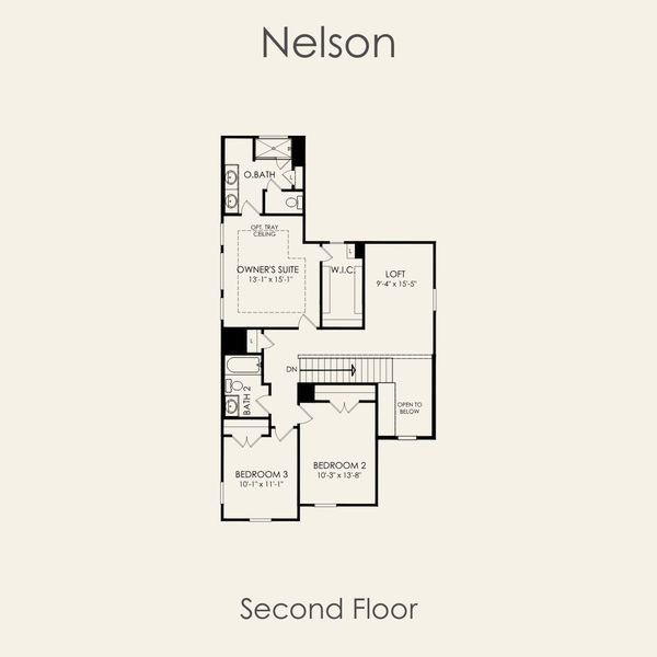 2D floor plan layout for the Nelson by Pulte Homes in Crosswinds, Kyle, TX (Image 5).