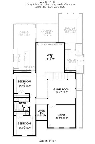 2D floor plan layout for the The Rainer by Landon Homes in Impression 55s, Frisco, TX (Image 7).