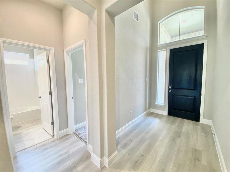 Entrance foyer with light hardwood / wood-style floors