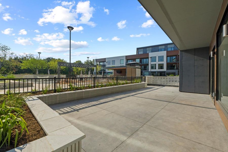 Exterior details and patio area of a home in One Oak, Austin (Image 2).