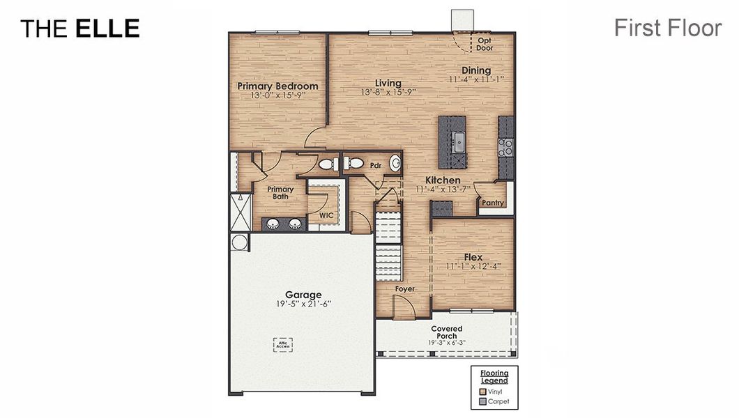 2D floor plan layout for the ELLE by D.R. Horton in Sidbury Station, Castle Hayne, NC (Image 3).