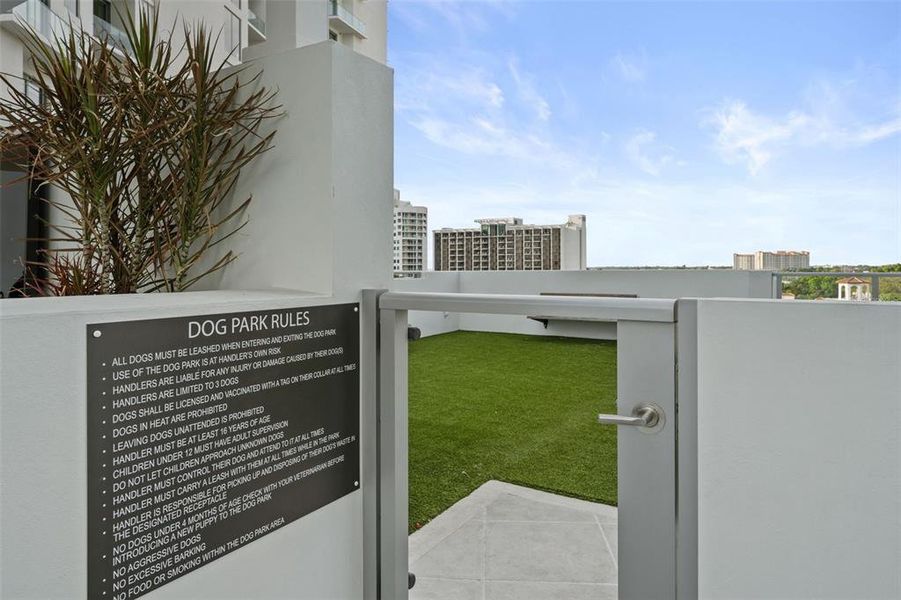 Entrance to dog park on north side of building