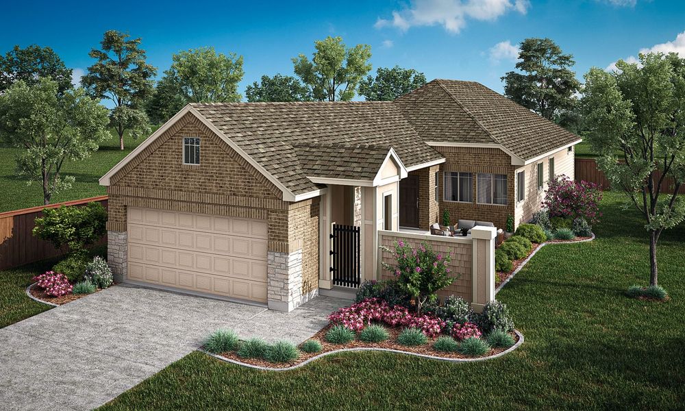 Representative exterior photo of a completed home built from the Toscana by Pacesetter Homes in Keeneland, Aubrey, TX (Image 19). Representative exterior photo of a completed home built from the Toscana by Pacesetter Homes in Keeneland, Aubrey, TX (Image 19).