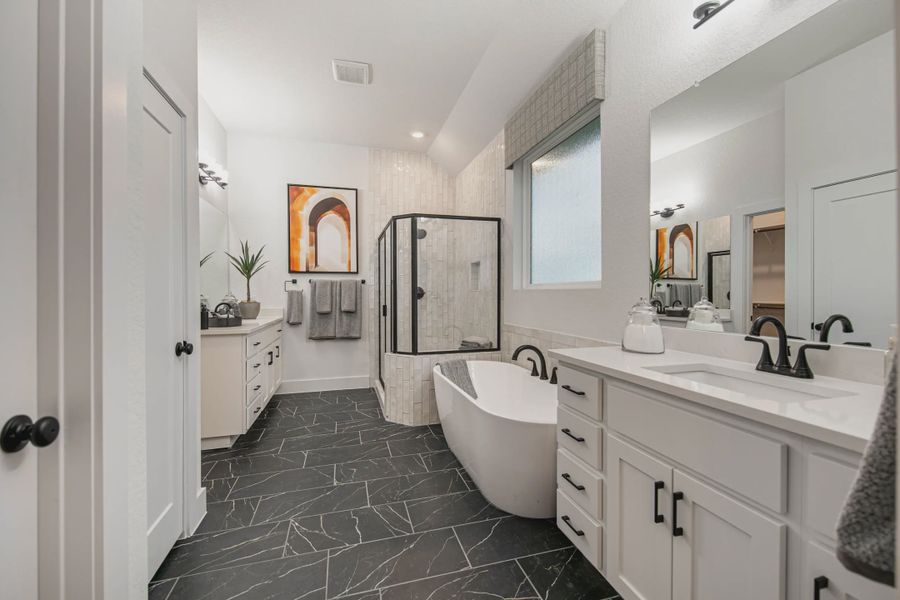 Representative furnished interior of a home built from the Charlene by Chesmar Homes in Meyer Ranch, New Braunfels (Image 15).