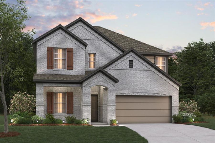 Front exterior of a new home in Tarrytown, Crowley, TX, highlighting curb appeal (Image 2).