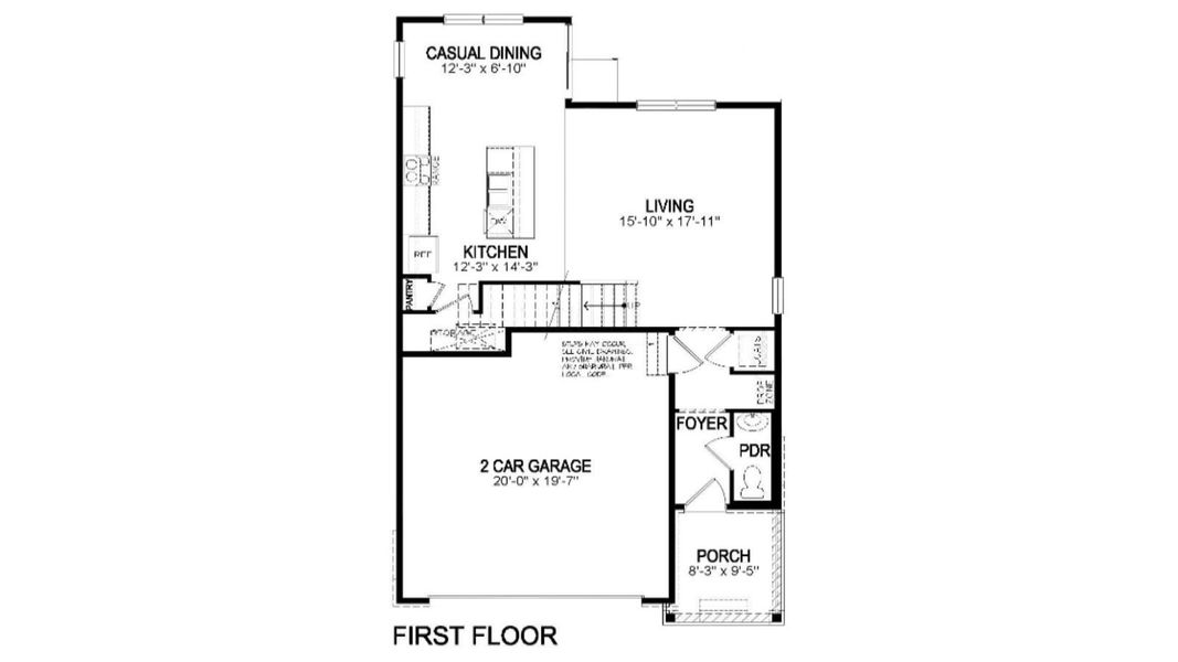 2D floor plan layout for the Pine by D.R. Horton in The Ridge at Lorson Ranch, Colorado Springs, CO (Image 3).