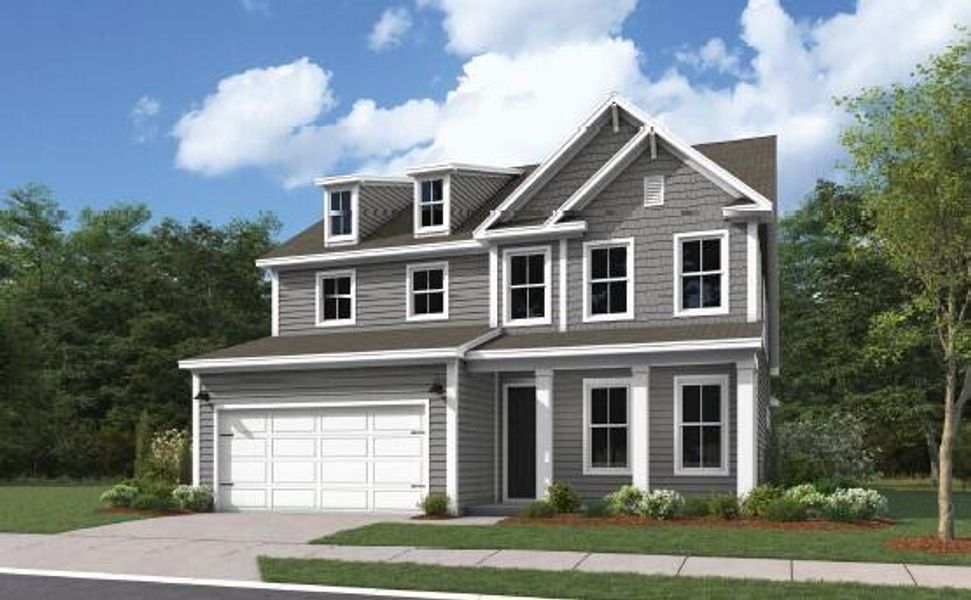 Front exterior of a new home in Tidewater at Lakes of Cane Bay, Summerville, SC, highlighting curb appeal (Image 1).