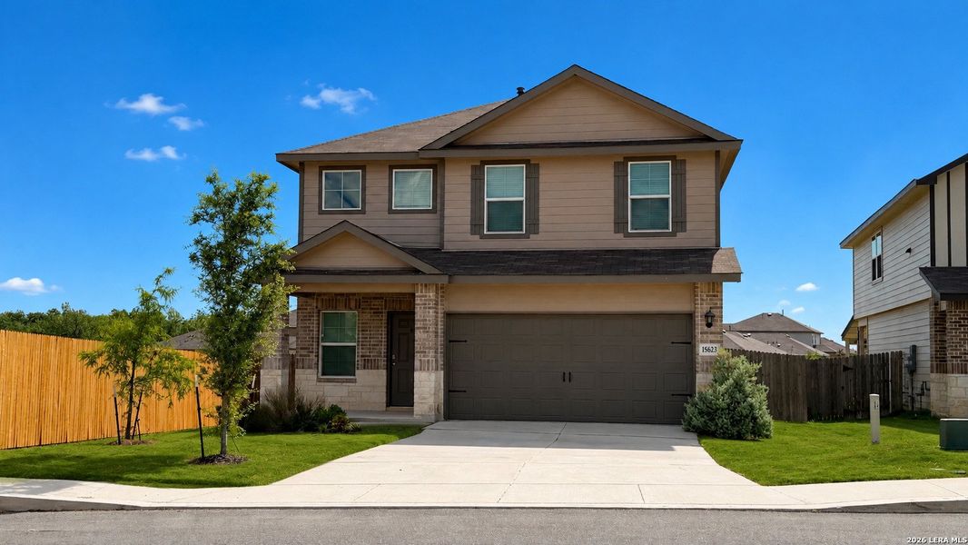 Front exterior of a new home in Preserve at Medina, Von Ormy, TX, highlighting curb appeal (Image 1). Front exterior of a new home in Preserve at Medina, Von Ormy, TX, highlighting curb appeal (Image 1).