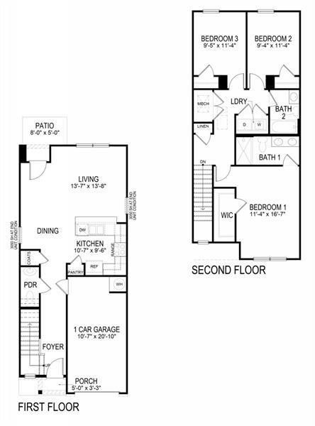 2D floor plan layout of this home in Old Summerville Village, Rome, GA (Image 2).