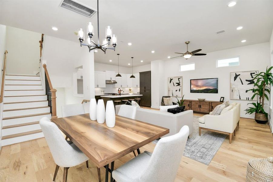 As you step into the second floor living area, you will immediately be struck by the stunning design and layout of the space. The first thing that catches the eye is the magnificent layout embodied with 3/8 Breckenridge "Plateau" warm engineered hardwood floors.