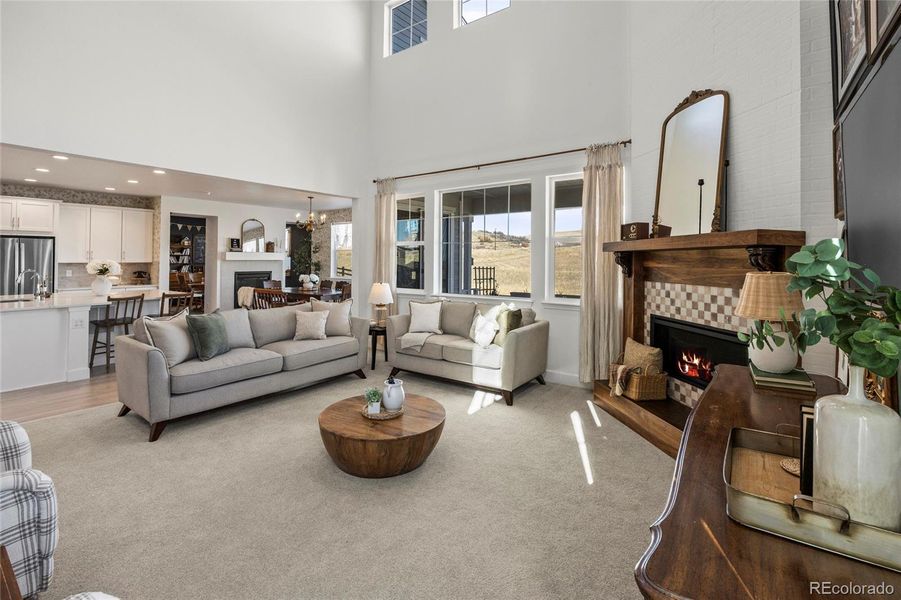 Family room w soaring cathedral ceilings