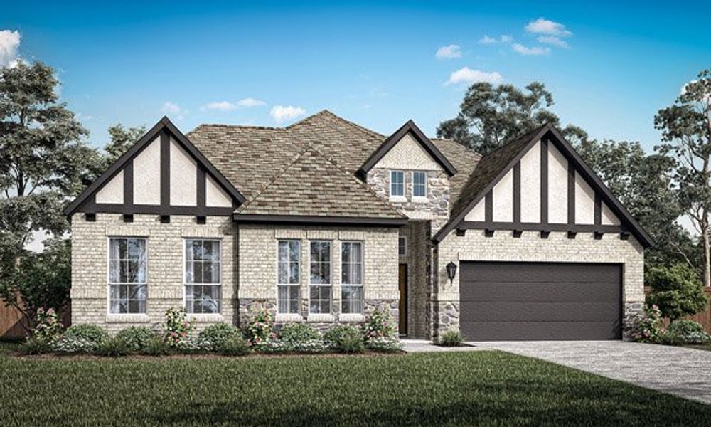 Front exterior of a new home in Timberbrook, Justin, TX, highlighting curb appeal (Image 1). Front exterior of a new home in Timberbrook, Justin, TX, highlighting curb appeal (Image 1).