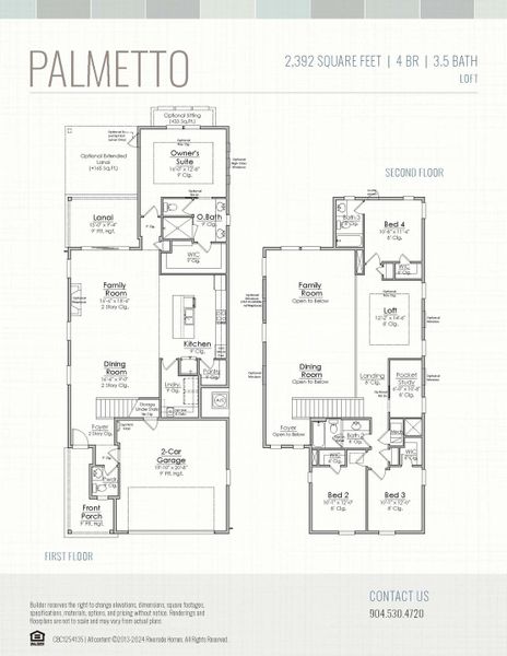 2D floor plan layout for the Palmetto by Riverside Homes in Mariposa at EverRange, Jacksonville, FL (Image 5).