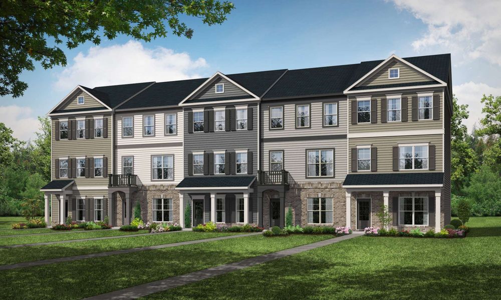 Front exterior of a new home in Nickel Creek at Newnan Crossing, Newnan, GA, highlighting curb appeal (Image 2). Front exterior of a new home in Nickel Creek at Newnan Crossing, Newnan, GA, highlighting curb appeal (Image 2).