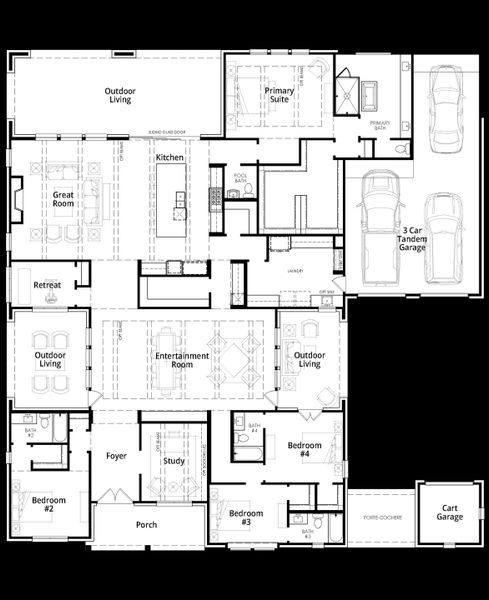 2D floor plan layout for the Palmetto by Huntington Homes in McCreary Meadows, Parker, TX (Image 2). 2D floor plan layout for the Palmetto by Huntington Homes in McCreary Meadows, Parker, TX (Image 2).