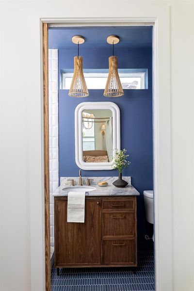 All cabinets and vanities were made on site.