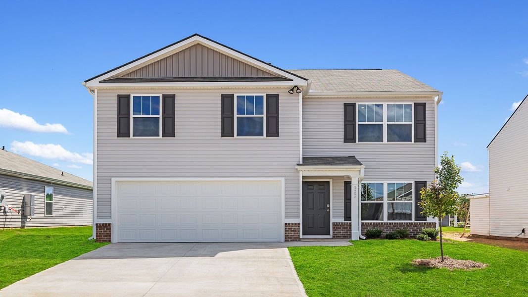 Front exterior of a new home in Bentley Park, Greenwood, SC, highlighting curb appeal (Image 1). Front exterior of a new home in Bentley Park, Greenwood, SC, highlighting curb appeal (Image 1).