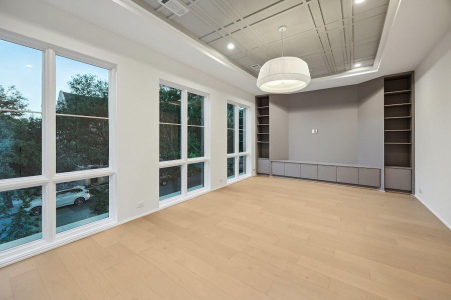 Second Floor Media Room. Incredible ceiling detail, built-in storage cabinets. Second Floor Media Room. Incredible ceiling detail, built-in storage cabinets.