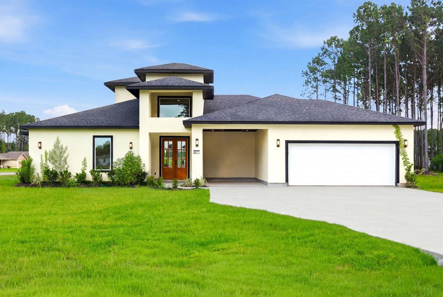 Front exterior of a new home in , Dayton, TX, highlighting curb appeal (Image 25). Front exterior of a new home in , Dayton, TX, highlighting curb appeal (Image 25).