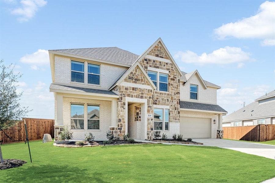 Front exterior of a new home in Somerset Classic 70s & 80s, Mansfield, TX, highlighting curb appeal (Image 2). Front exterior of a new home in Somerset Classic 70s & 80s, Mansfield, TX, highlighting curb appeal (Image 2).