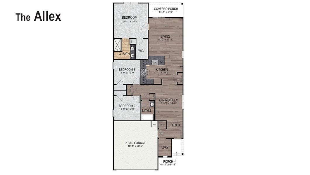 2D floor plan layout for the ALLEX by D.R. Horton in The Pines at Blake Farm, Wilmington, NC (Image 7).