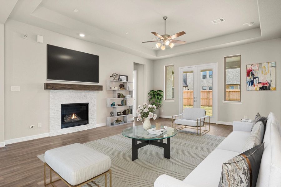 Family room. Note: Sample product photo - actual exterior and interior selections may vary.
