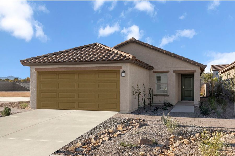 Representative exterior photo of a completed home built from the 1383 by KB Home in Bella Tierra Reserve, Tucson, AZ (Image 10). Representative exterior photo of a completed home built from the 1383 by KB Home in Bella Tierra Reserve, Tucson, AZ (Image 10).