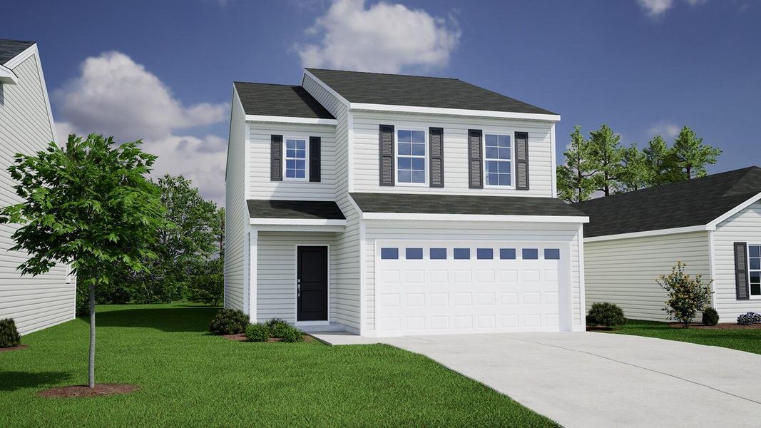 Front exterior of a new home in Central Creek, Goose Creek, SC, highlighting curb appeal (Image 1). Front exterior of a new home in Central Creek, Goose Creek, SC, highlighting curb appeal (Image 1).